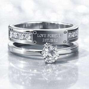 Elegant Silver Diamond Ring Set